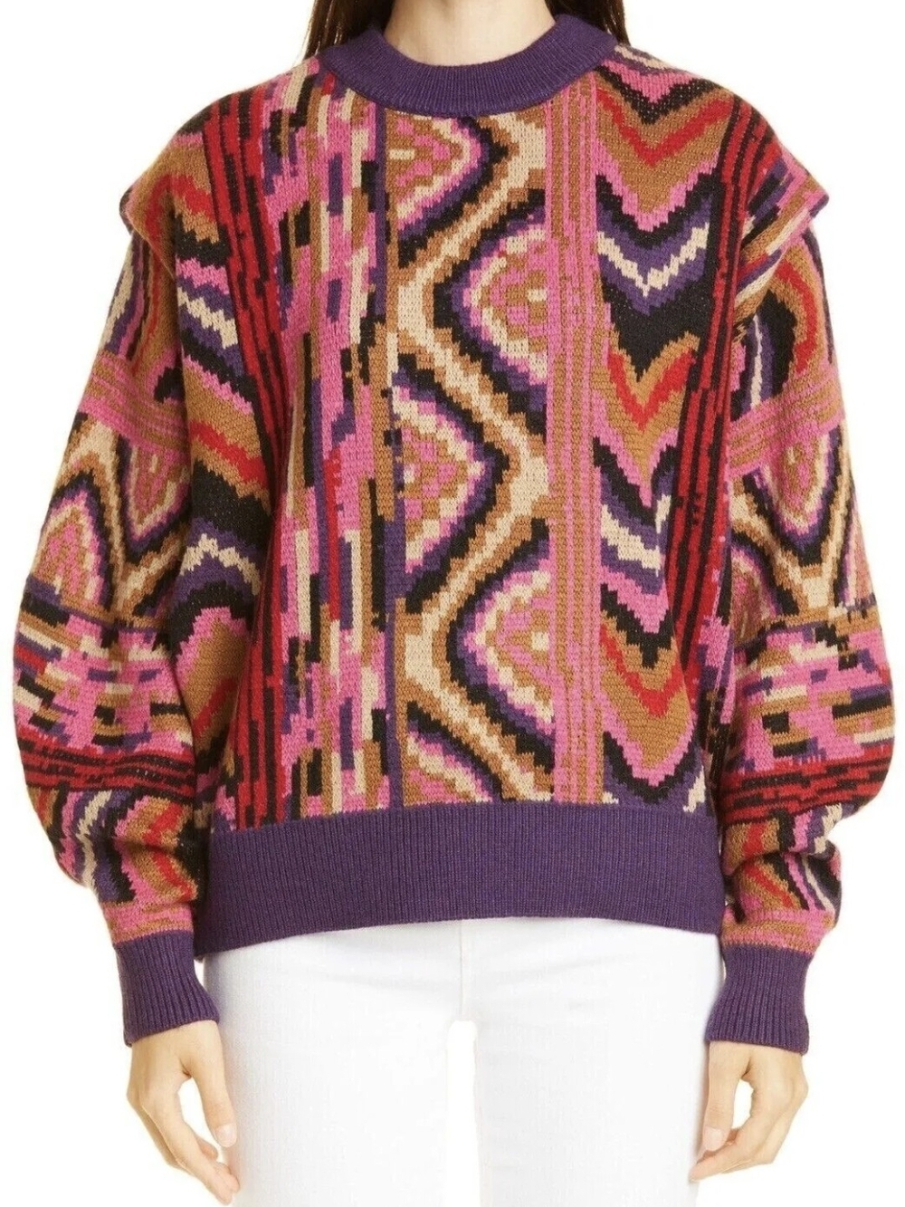 New Women's Farm Rio Red Pink Red Patches Patterned Multicolored Sweater $195 SM